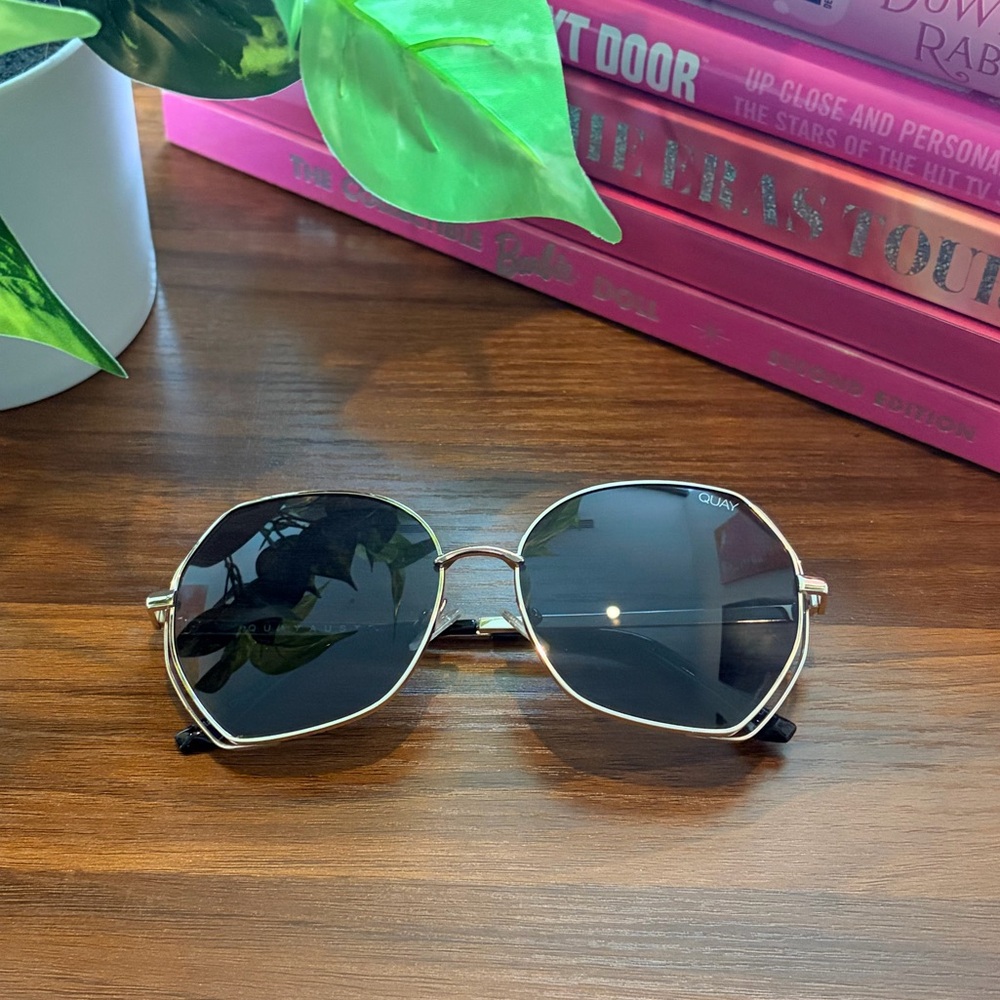 Quay Australia Big Love Oversized Gold and Black Sunglasses